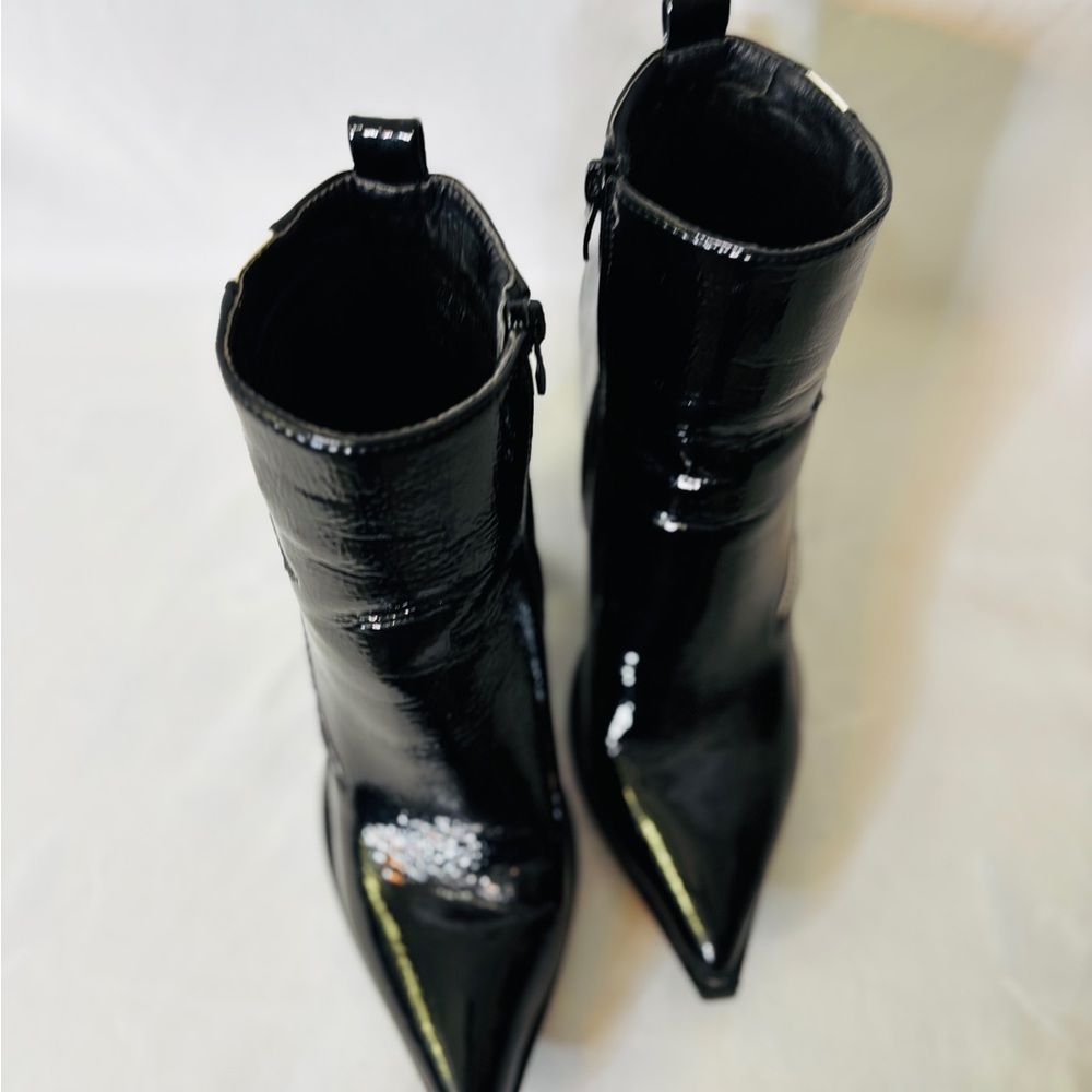 RARE Jeeini of Paris Black and White Patent Leather Heel Ankles Boots 8.5 - Picture 4 of 11